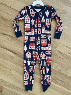 Hanna Andersson Navy Red Holiday Village Footed Pajamas
